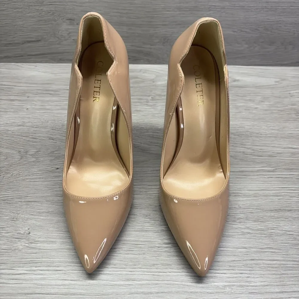 COLETER Women's 4 Inch Pumps Pointy Toe Dress Shoes Stiletto Pumps Sz 7.5 Beich